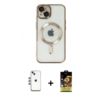 MARSİLYAN™- iPhone 14 Kılıf Nova Işık Özel Seri - Siyah Buffer Cam Ekran Koruyucu + Shine Kamera Lens - MI