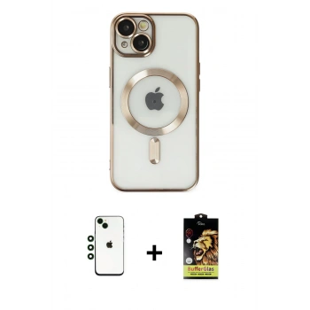 MARSİLYAN™- iPhone 14 Kılıf Nova Işık Özel Seri - Siyah Buffer Cam Ekran Koruyucu + Shine Kamera Lens - YL