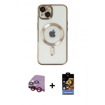 MARSİLYAN™- iPhone 14 Kılıf Nova Işık Özel Seri - Siyah Buffer Hayalet Cam Ekran Koruyucu + Raze Metal Kamera Lens - KI
