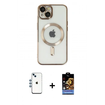 MARSİLYAN™- iPhone 14 Kılıf Nova Işık Özel Seri - Siyah Buffer Hayalet Cam Ekran Koruyucu + Shine Kamera Lens - MI