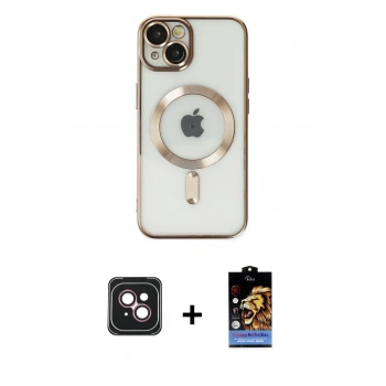 MARSİLYAN™- iPhone 14 Kılıf Nova Işık Özel Seri - Siyah Buffer Hayalet Cam Ekran Koruyucu + PVD Metal Kamera Lens - PE