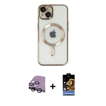 MARSİLYAN™- iPhone 14 Kılıf Nova Işık Özel Seri - Siyah Buffer Hayalet Cam Ekran Koruyucu + Raze Metal Kamera Lens - GS