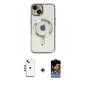 MARSİLYAN™- iPhone 14 Kılıf Nova Işık Özel Seri - Siyah Buffer Hayalet Cam Ekran Koruyucu + Shine Kamera Lens - GD