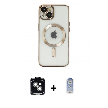 MARSİLYAN™- iPhone 14 Kılıf Nova Işık Özel Seri - Siyah Joko Magic 5D Cam + PVD Metal Kamera Lens - YL