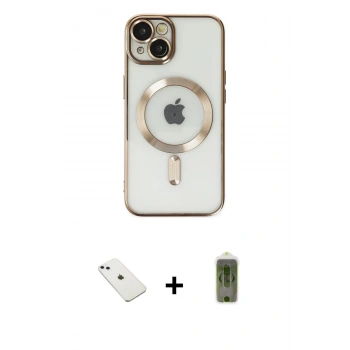 MARSİLYAN™- iPhone 14 Kılıf Nova Işık Özel Seri - Siyah Joko Magic 5D Hayalet Cam + Diamond Kamera Lens - SABE