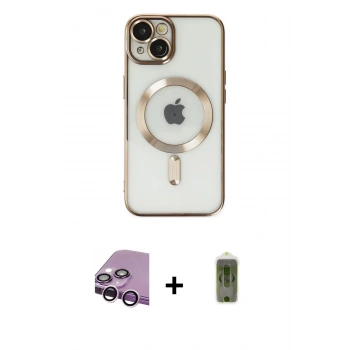 MARSİLYAN™- iPhone 14 Kılıf Nova Işık Özel Seri - Siyah Joko Magic 5D Hayalet Cam + Raze Metal Kamera Lens - MR