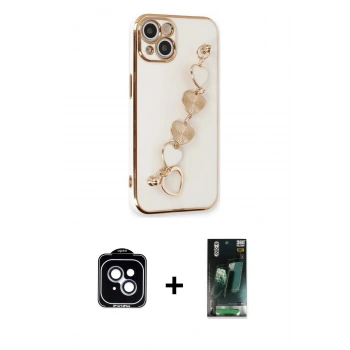 MARSİLYAN™- iPhone 14 Kılıf Nova Işık Prime - Şeffaf 360 Full Body Arka Koruyucu + PVD Metal Kamera Lens - MI