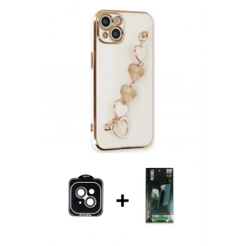 MARSİLYAN™- iPhone 14 Kılıf Nova Işık Prime - Şeffaf 360 Full Body Arka Koruyucu + PVD Metal Kamera Lens - YL