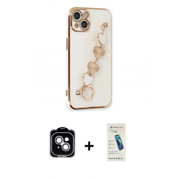 MARSİLYAN™- iPhone 14 Kılıf Nova Işık Prime - Şeffaf Pasifik Cam Ekran Koruyucu + PVD Metal Kamera Lens - GS