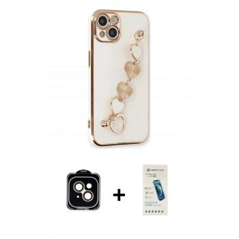 MARSİLYAN™- iPhone 14 Kılıf Nova Işık Prime - Şeffaf Pasifik Cam Ekran Koruyucu + PVD Metal Kamera Lens - TU