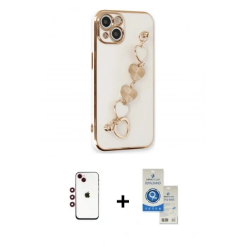 MARSİLYAN™- iPhone 14 Kılıf Nova Işık Prime - Şeffaf Royal Nano Ekran Koruyucu + Shine Kamera Lens - KI