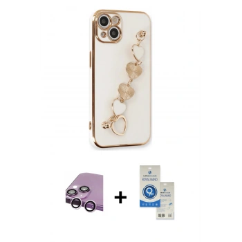 MARSİLYAN™- iPhone 14 Kılıf Nova Işık Prime - Şeffaf Royal Nano Ekran Koruyucu + Raze Metal Kamera Lens - MR