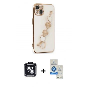 MARSİLYAN™- iPhone 14 Kılıf Nova Işık Prime - Şeffaf Royal Nano Ekran Koruyucu + PVD Metal Kamera Lens - SH