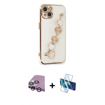 MARSİLYAN™- iPhone 14 Kılıf Nova Işık Prime - Siyah 3D Antistatik Cam Ekran Koruyucu + Raze Metal Kamera Lens - MR