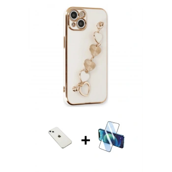 MARSİLYAN™- iPhone 14 Kılıf Nova Işık Prime - Siyah 3D Antistatik Cam Ekran Koruyucu + Diamond Kamera Lens - SABE