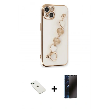 MARSİLYAN™- iPhone 14 Kılıf Nova Işık Prime - Siyah 3D Antistatik Hayalet Cam Ekran Koruyucu + Diamond Kamera Lens - YL