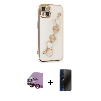 MARSİLYAN™- iPhone 14 Kılıf Nova Işık Prime - Siyah 3D Antistatik Hayalet Cam Ekran Koruyucu + Raze Metal Kamera Lens - KI