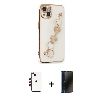 MARSİLYAN™- iPhone 14 Kılıf Nova Işık Prime - Siyah 3D Antistatik Hayalet Cam Ekran Koruyucu + Shine Kamera Lens - KI