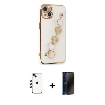 MARSİLYAN™- iPhone 14 Kılıf Nova Işık Prime - Siyah 3D Antistatik Hayalet Cam Ekran Koruyucu + Shine Kamera Lens - YL