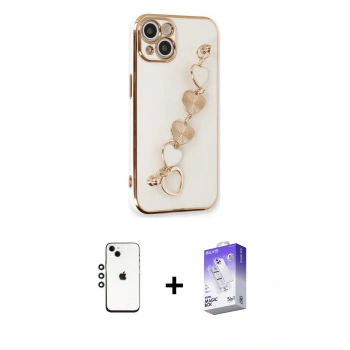 MARSİLYAN™- iPhone 14 Kılıf Nova Işık Prime - Siyah Bilvis 5in1 3D Magic Cam Ekran Koruyucu + Shine Kamera Lens - GS
