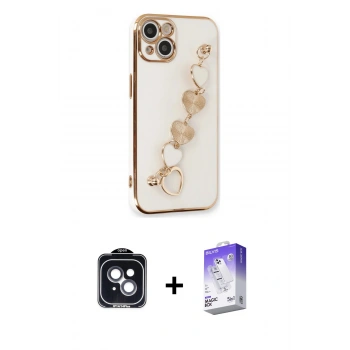 MARSİLYAN™- iPhone 14 Kılıf Nova Işık Prime - Siyah Bilvis 5in1 3D Magic Cam Ekran Koruyucu + PVD Metal Kamera Lens - SH