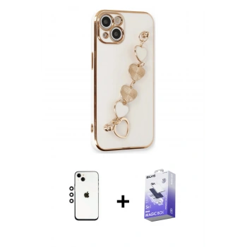 MARSİLYAN™- iPhone 14 Kılıf Nova Işık Prime - Siyah Bilvis 5in1 5D Magic Hayalet Cam Ekran Koruyucu + Shine Kamera Lens - GS