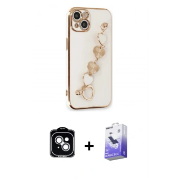 MARSİLYAN™- iPhone 14 Kılıf Nova Işık Prime - Siyah Bilvis 5in1 5D Magic Hayalet Cam Ekran Koruyucu + PVD Metal Kamera Lens - GS