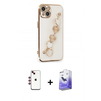 MARSİLYAN™- iPhone 14 Kılıf Nova Işık Prime - Siyah Bilvis 5in1 5D Magic Hayalet Cam Ekran Koruyucu + Shine Kamera Lens - KI