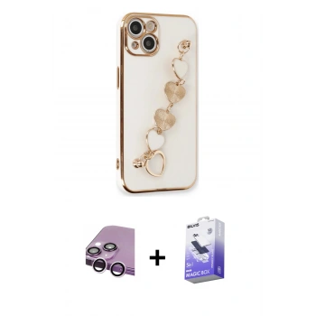 MARSİLYAN™- iPhone 14 Kılıf Nova Işık Prime - Siyah Bilvis 5in1 5D Magic Hayalet Cam Ekran Koruyucu + Raze Metal Kamera Lens - MR