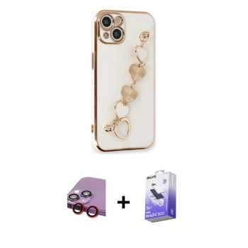 MARSİLYAN™- iPhone 14 Kılıf Nova Işık Prime - Siyah Bilvis 5in1 5D Magic Hayalet Cam Ekran Koruyucu + Raze Metal Kamera Lens - KI