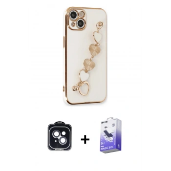 MARSİLYAN™- iPhone 14 Kılıf Nova Işık Prime - Siyah Bilvis 5in1 5D Magic Hayalet Cam Ekran Koruyucu + PVD Metal Kamera Lens - SH