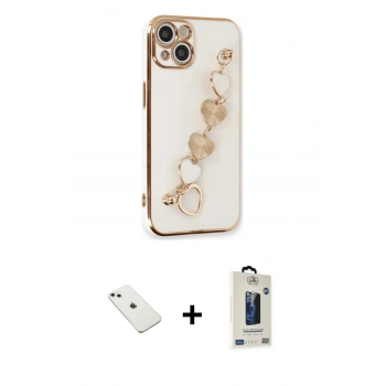 MARSİLYAN™- iPhone 14 Kılıf Nova Işık Prime - Siyah Bilvis Hayalet Cam Ekran Koruyucu + Diamond Kamera Lens - SABE