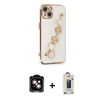 MARSİLYAN™- iPhone 14 Kılıf Nova Işık Prime - Siyah Bilvis Hayalet Cam Ekran Koruyucu + PVD Metal Kamera Lens - TU