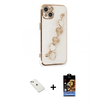 MARSİLYAN™- iPhone 14 Kılıf Nova Işık Prime - Siyah Buffer Hayalet Cam Ekran Koruyucu + Diamond Kamera Lens - PE