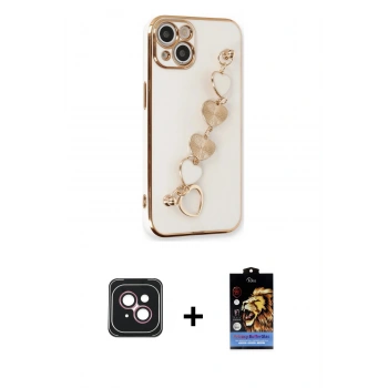 MARSİLYAN™- iPhone 14 Kılıf Nova Işık Prime - Siyah Buffer Hayalet Cam Ekran Koruyucu + PVD Metal Kamera Lens - PE