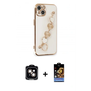 MARSİLYAN™- iPhone 14 Kılıf Nova Işık Prime - Siyah Buffer Hayalet Cam Ekran Koruyucu + PVD Metal Kamera Lens - TU