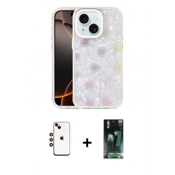 MARSİLYAN™- iPhone 14 Kılıf Odak Prime - Şeffaf 360 Full Body Arka Koruyucu + Shine Kamera Lens - KI