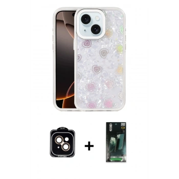 MARSİLYAN™- iPhone 14 Kılıf Odak Prime - Şeffaf 360 Full Body Arka Koruyucu + PVD Metal Kamera Lens - TU
