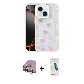 MARSİLYAN™- iPhone 14 Kılıf Odak Prime - Şeffaf Pasifik Cam Ekran Koruyucu + Raze Metal Kamera Lens - MR