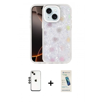 MARSİLYAN™- iPhone 14 Kılıf Odak Prime - Şeffaf Pasifik Cam Ekran Koruyucu + Shine Kamera Lens - SH