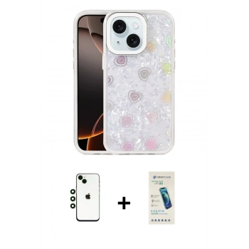 MARSİLYAN™- iPhone 14 Kılıf Odak Prime - Şeffaf Pasifik Cam Ekran Koruyucu + Shine Kamera Lens - YL