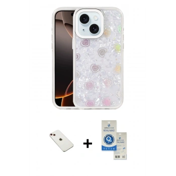 MARSİLYAN™- iPhone 14 Kılıf Odak Prime - Şeffaf Royal Nano Ekran Koruyucu + Diamond Kamera Lens - KI