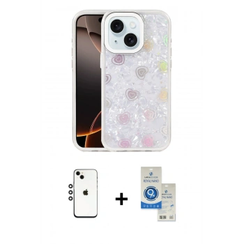 MARSİLYAN™- iPhone 14 Kılıf Odak Prime - Şeffaf Royal Nano Ekran Koruyucu + Shine Kamera Lens - GS