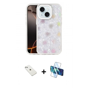 MARSİLYAN™- iPhone 14 Kılıf Odak Prime - Siyah 3D Antistatik Cam Ekran Koruyucu + Diamond Kamera Lens - SABE