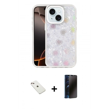 MARSİLYAN™- iPhone 14 Kılıf Odak Prime - Siyah 3D Antistatik Hayalet Cam Ekran Koruyucu + Diamond Kamera Lens - PE