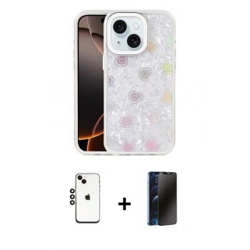 MARSİLYAN™- iPhone 14 Kılıf Odak Prime - Siyah 3D Antistatik Hayalet Cam Ekran Koruyucu + Shine Kamera Lens - SH