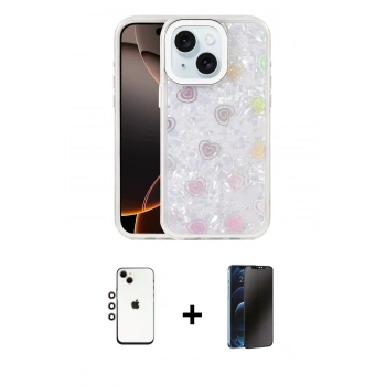 MARSİLYAN™- iPhone 14 Kılıf Odak Prime - Siyah 3D Antistatik Hayalet Cam Ekran Koruyucu + Shine Kamera Lens - GI