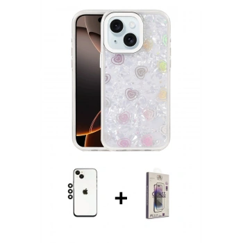 MARSİLYAN™- iPhone 14 Kılıf Odak Prime - Siyah Bilvis 3D Cam Ekran Koruyucu + Shine Kamera Lens - SH