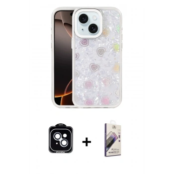 MARSİLYAN™- iPhone 14 Kılıf Odak Prime - Siyah Bilvis 3D Mat Cam Ekran Koruyucu + PVD Metal Kamera Lens - MI