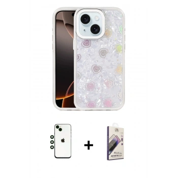 MARSİLYAN™- iPhone 14 Kılıf Odak Prime - Siyah Bilvis 3D Mat Cam Ekran Koruyucu + Shine Kamera Lens - YL